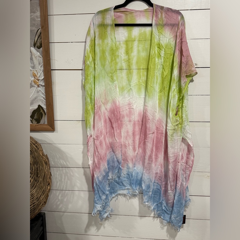 Multicolor Tie-Dye Fringed Women's Kimono